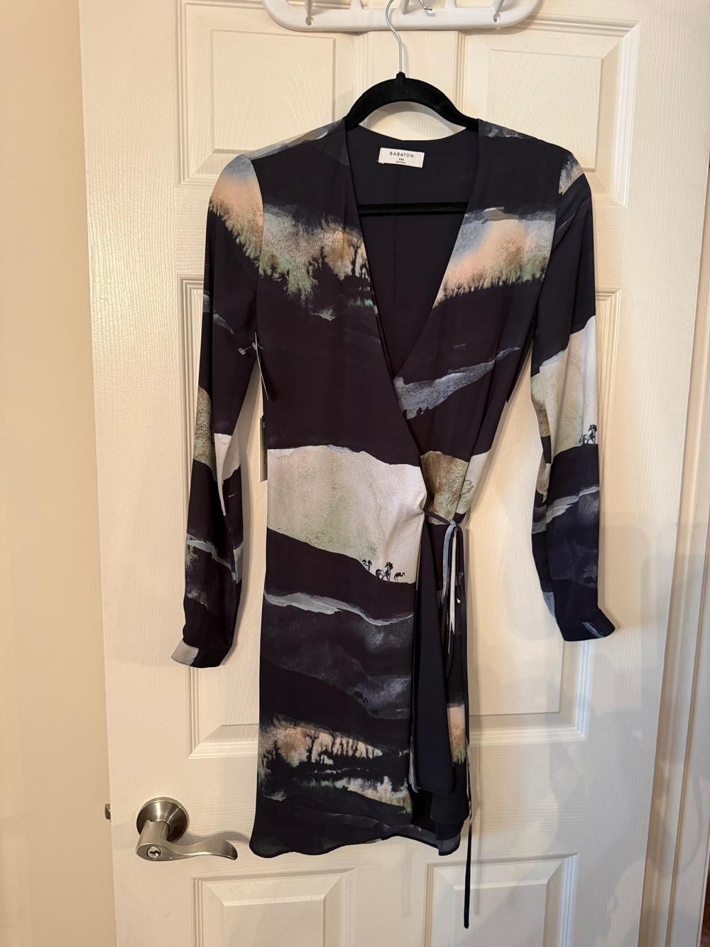 Babaton Navy and Cream Abstract Print Dress
